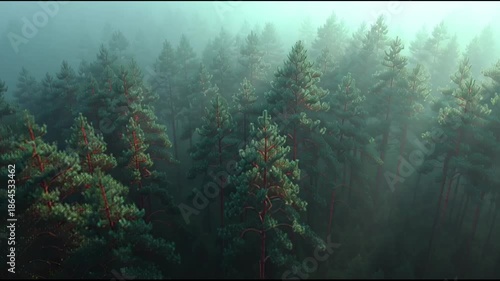 Mystical Pine Forest in Dense Fog - Atmospheric Woodland Scene