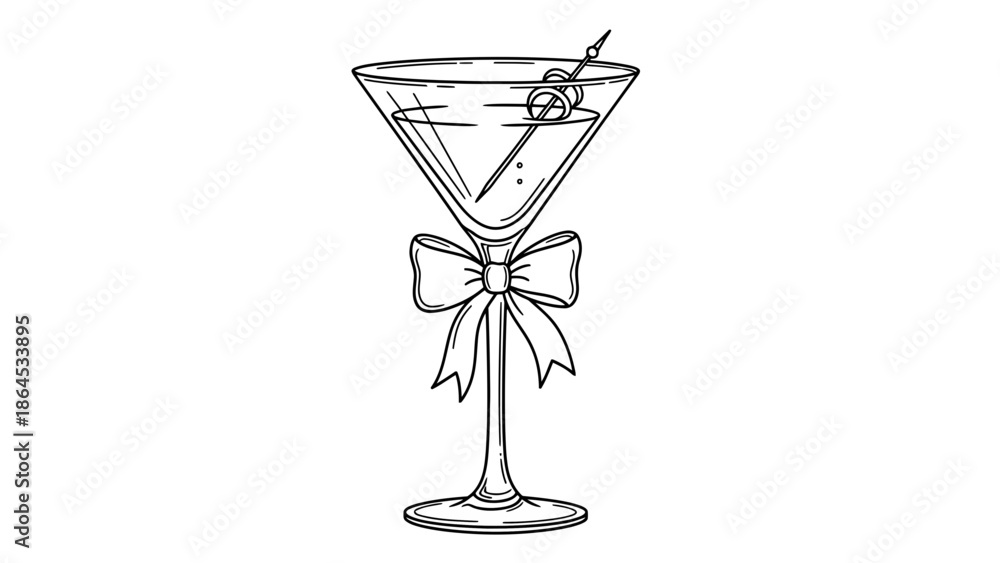 Obraz premium Elegant Martini Glass Line Art with Ribbon