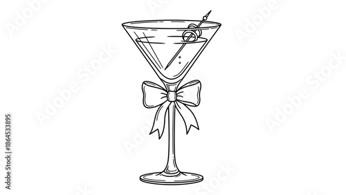 Elegant Martini Glass Line Art with Ribbon