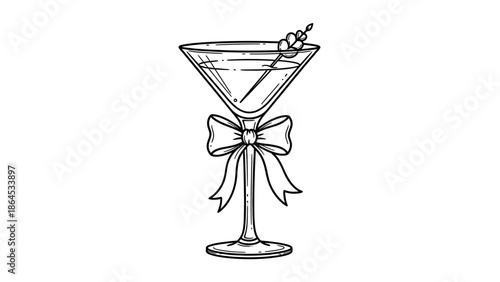 Elegant Martini Glass Line Art with Ribbon