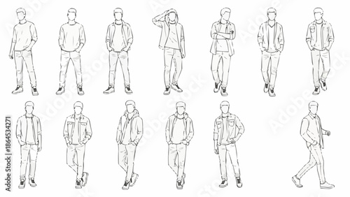 Line Art Depiction of People in Various Poses.