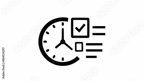 Clock with Checklist - Time Management and Task Completion Icon.