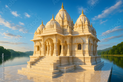 Majestic Marble Temple by Serene Waters Reflecting Divine Beauty and Sacred Peace