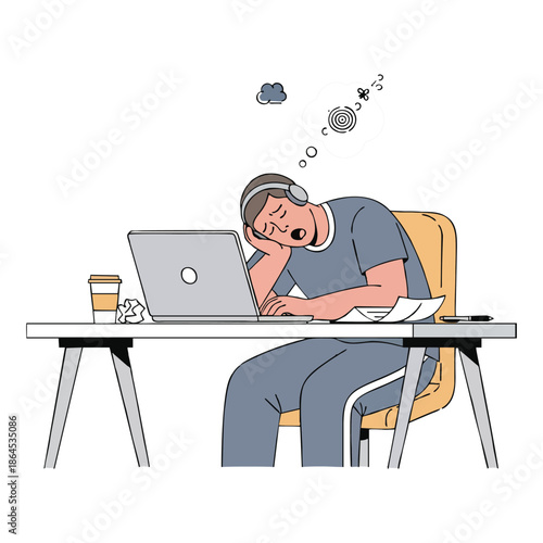 Exhausted person sleeping at desk during long work hours