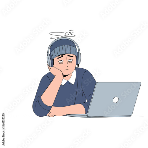 Feeling drained and unmotivated while using a laptop with headphones