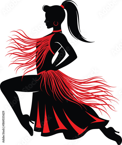 Flamenco female dancer silhouette vector illustration featuring passionate Spanish dance movement red dress isolated on white background art design concept