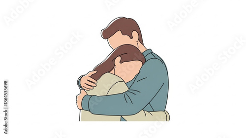 A man giving a warm hug to a woman, showing affection and love, a tender moment between two people with relationship and emotional and intimate