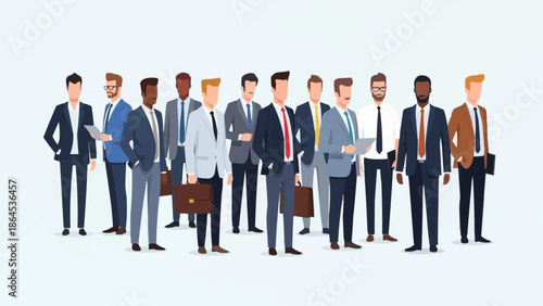 Diverse Group of Businessmen in Suits Standing Together.