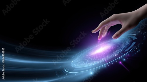 Wallpaper Mural Touch of Light: A Hand Reaching for a Cosmic Energy Sphere in a Dark Interstellar Space, Signifying Connection and Discovery of the Universe Torontodigital.ca