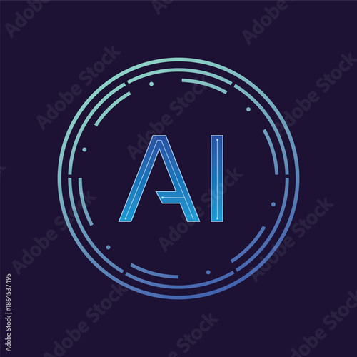 Artificial intelligence with letter AI in Abstract Technology Circle Wave Moving Analysis vector design concept. AI technology for advance technology  robotic  web  new technology  ui  business.