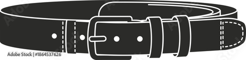 A simple black and white line illustration of a classic leather belt with a buckle