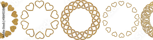 Golden decorative borders set, featuring intricate woven patterns and charming heart shapes. Ideal for adding luxury and warmth to invitations, cards, and creative projects