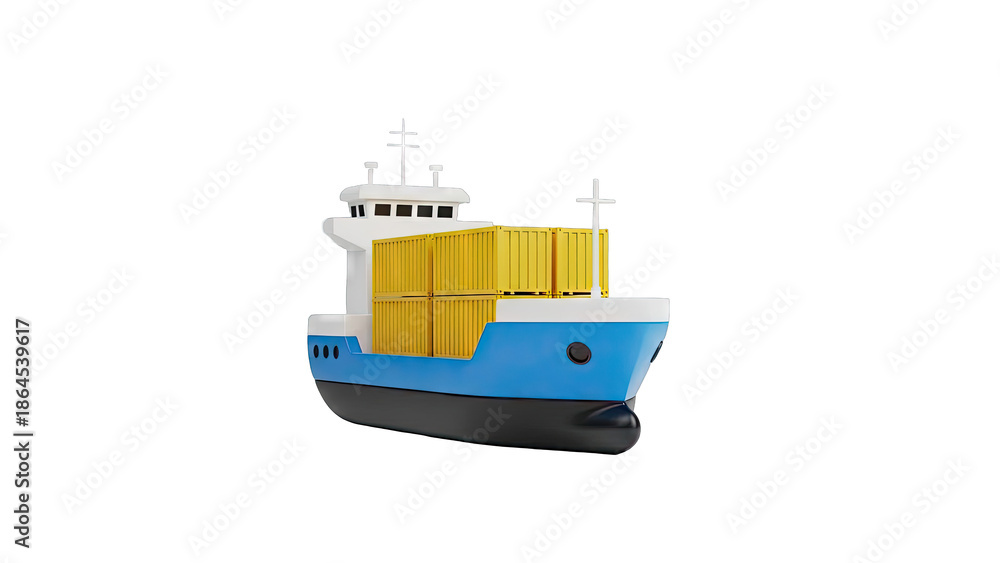 Obraz premium Cartoon Container Ship with Yellow Cargo