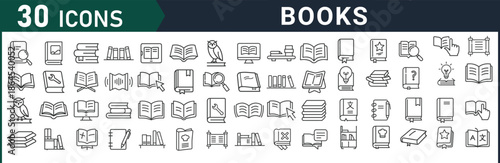 Collection of 30 book and education related icons for digital design