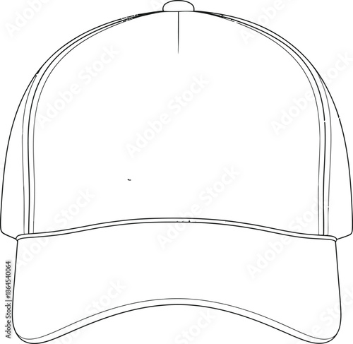 A simple line drawing depicts a classic baseball cap showcasing its form and basic structure