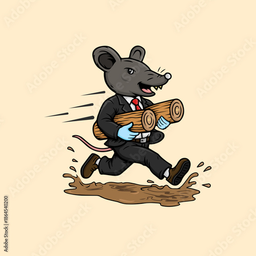 Cartoon rat symbolizing greed and deforestation vector design