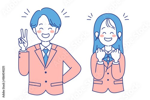 学生　男女　嬉しい　ポーズ