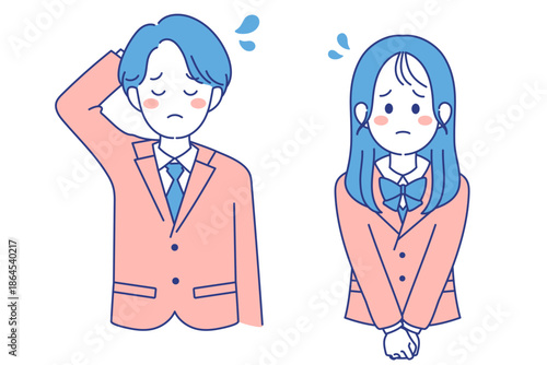 学生　男女　反省　ポーズ