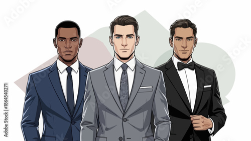 Three Stylish Men in Suits - A Study in Formal Wear.