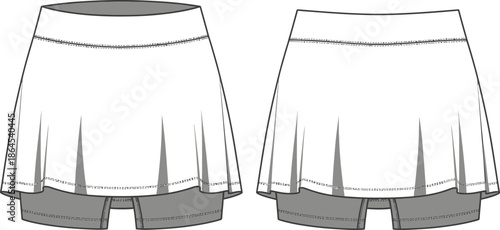 Illustration of a gray women s athletic skirt with built in shorts shown in a front view