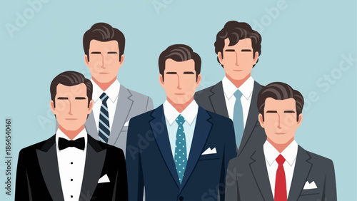 Group of Men in Formal Suits and Ties Illustration.