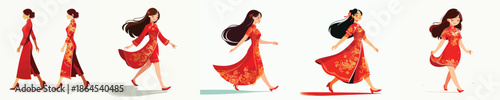 vector of a woman walking on celebrating Chinese New Year