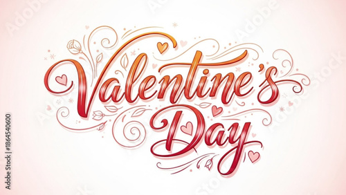 Valentine's day celebration with red and orange heart decorations on white background with Valentine s Day and love and romance and holiday and festive