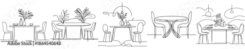 continuous line style dining table vector