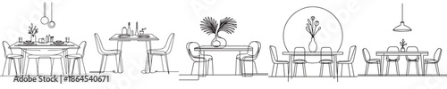 continuous line style dining table vector