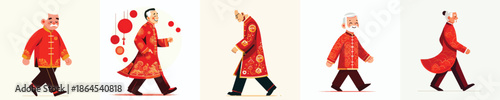vector of a grandfather walking on celebrating Chinese New Year