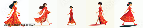 vector of a woman walking on celebrating Chinese New Year