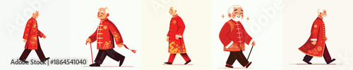 vector of a grandfather walking on celebrating Chinese New Year