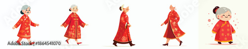vector of a grandmother walking on celebrating Chinese New Year
