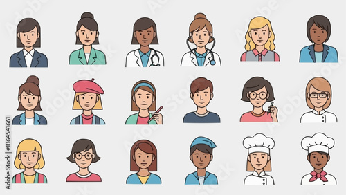 Diverse Women in Various Professions - A Collection of Vector Portraits.