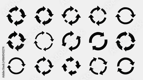 Collection of Circular Arrow Icons for Refresh and Recycle.