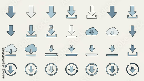 Collection of Download Icons in Various Styles and Designs.