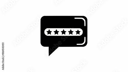 Customer Feedback and Rating Icon with Five Stars in Speech Bubble.