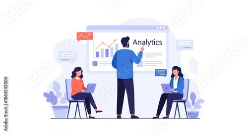 Team Analyzing Analytics on Large Screen in Office