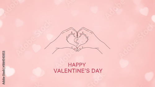 Valentine's day celebration with hands forming a heart shape on pink background with white hearts with valentine s day and love and romance and festive