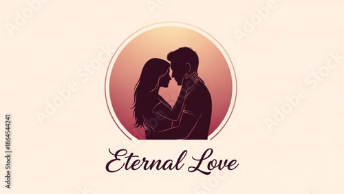 Couple silhouette in circle romantic embrace concept of eternal love and relationship isolated on so
