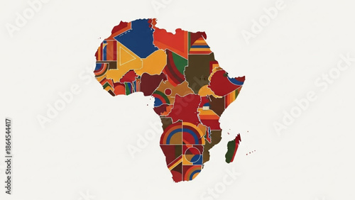Map of Africa with colorful geometric patterns abstract continent illustration for travel and cultur