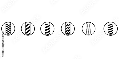 Different angles of diagonal stripes in circles isolated on transparent background, Vector