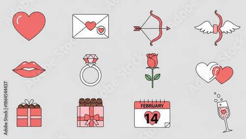 Valentines Day icons collection romantic symbols for love and relationships flat design elements for