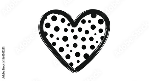 Simple yet stylish heart icon with a rough, hand-drawn grunge outline, filled with a bold black and white polka dot pattern.
