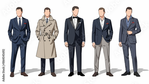 Diverse Mens Fashion - Suits, Trench Coat, and Formal Attire Collection.