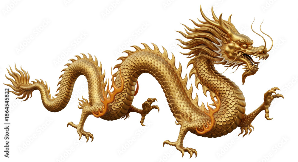 Fototapeta premium Golden chinese dragon isolated on white