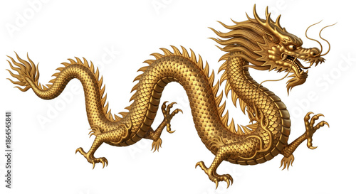 Golden chinese dragon isolated on white
