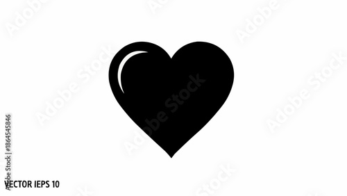 Black Heart Symbol with Glossy Highlight on White Background.