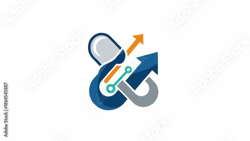 Pharmaceutical Technology Innovation - Pill, Arrows, and Digital Integration.