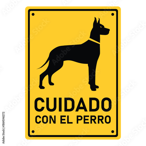 Beware of the Dog Sign in Spanish Language. Cuidado con el Perro